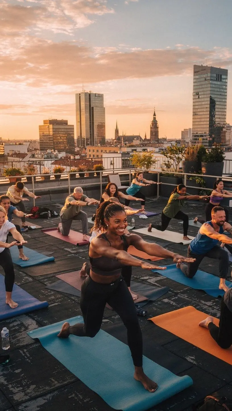 Uczestnik ćwiczy podstawową pozycję jogi na macie