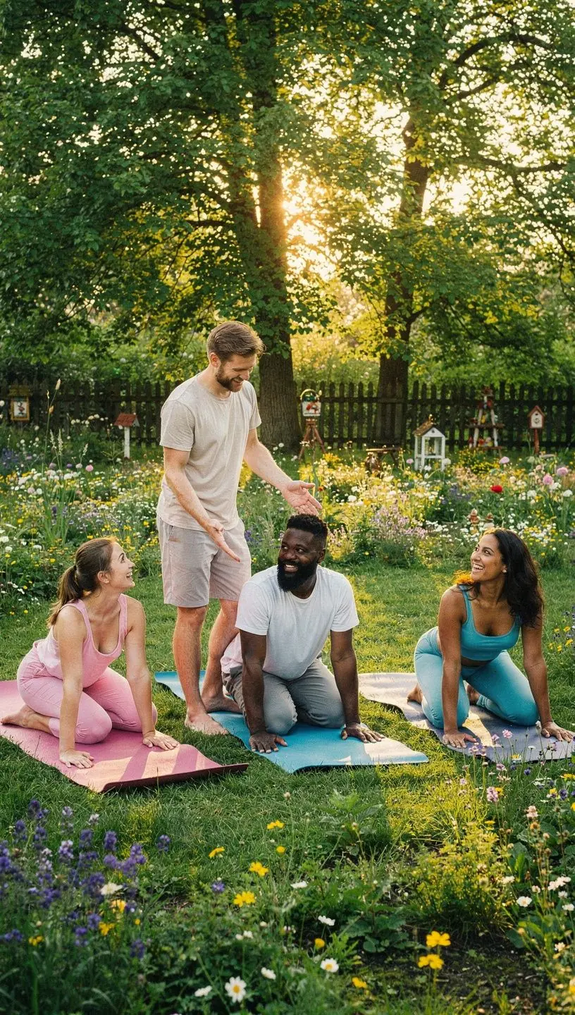 Zestawienie akcesoriów do jogi, takich jak maty, bloczki i paski, przygotowanych do ćwiczeń.